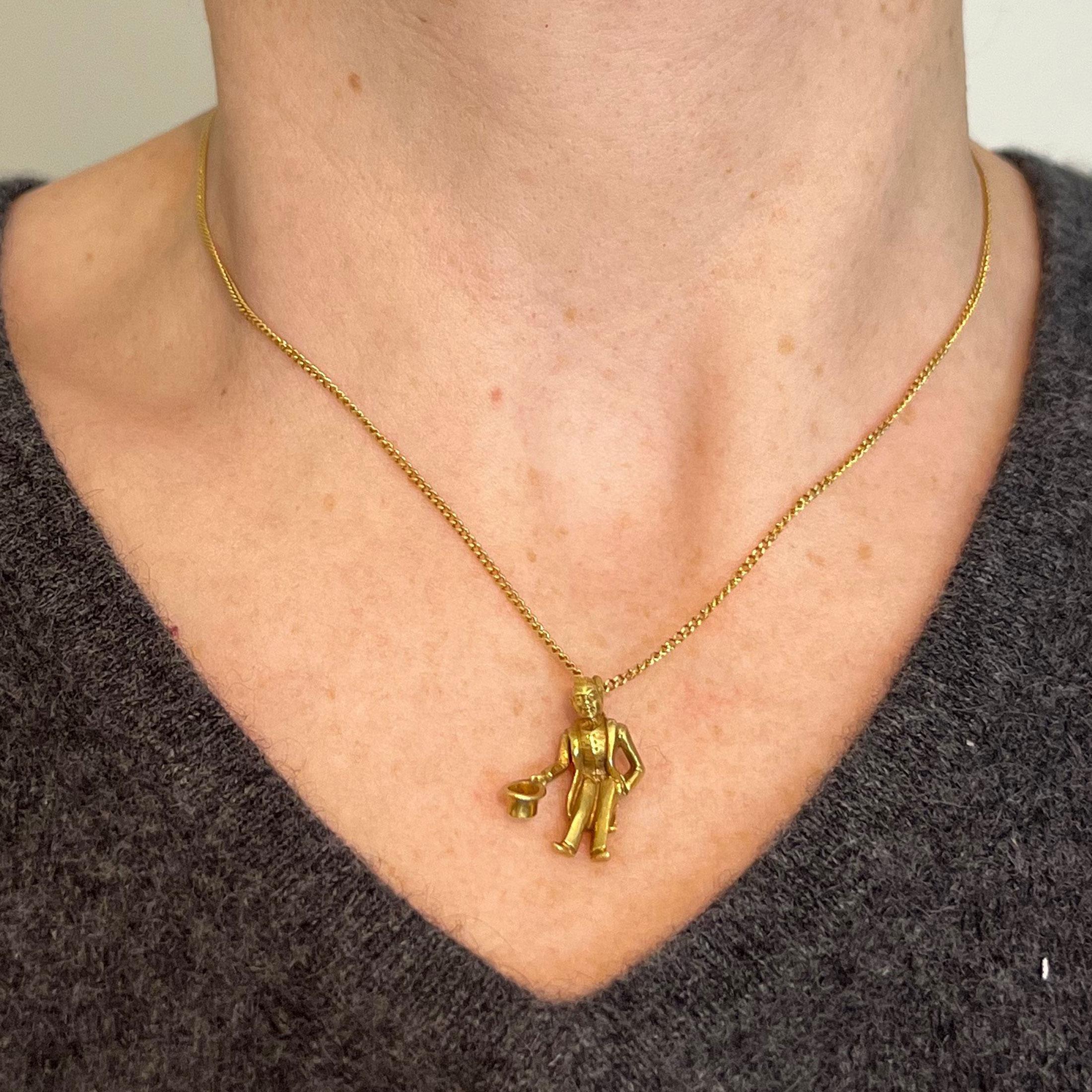 Vintage Italian Lucky Gobbo Hunchback Good Luck Pendentif Charm en or jaune 18K Unisexe en vente