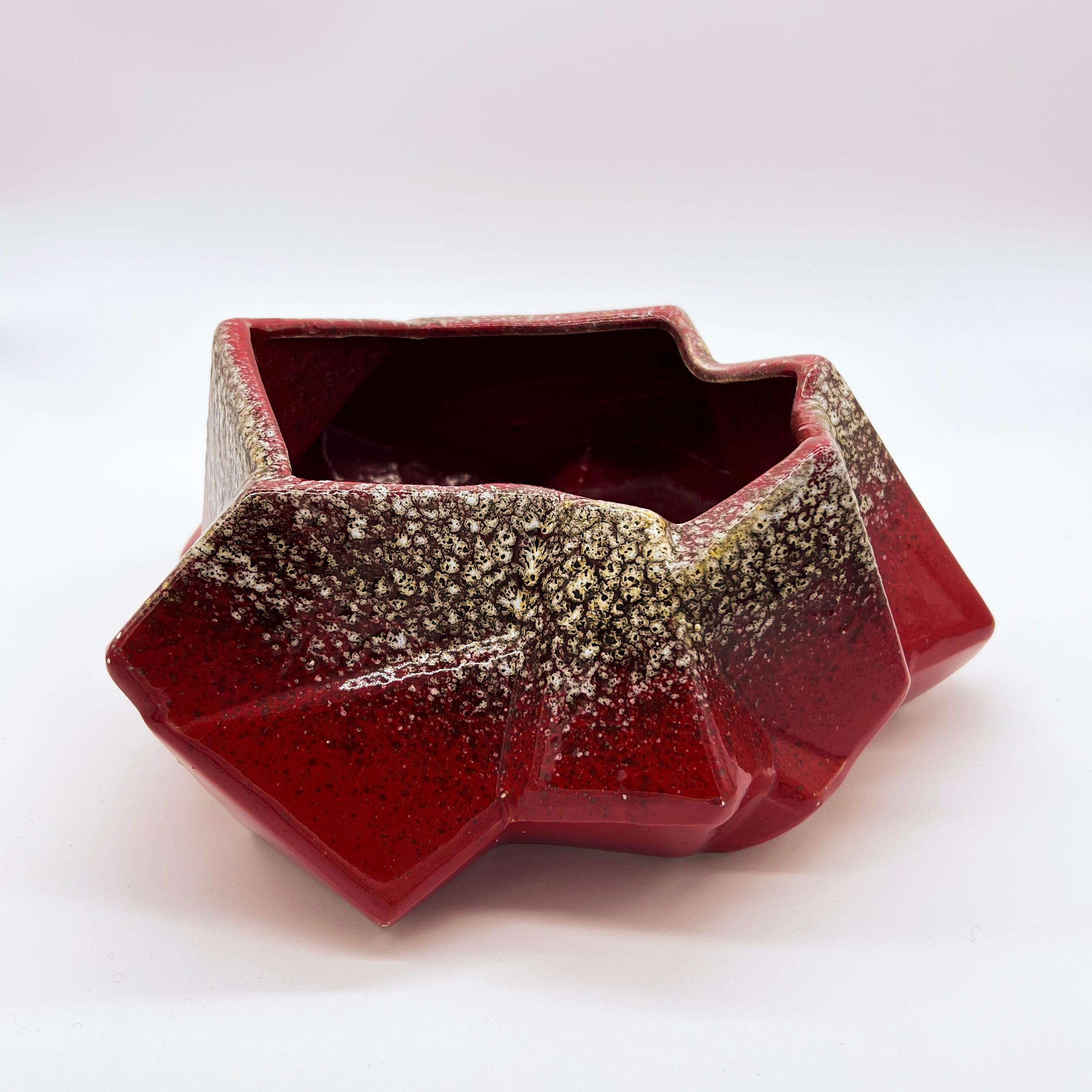 Organic Modern Vintage Italian Made Abstract Red Hand Painted Ceramic Bowl/Valet Tray, 1970s For Sale