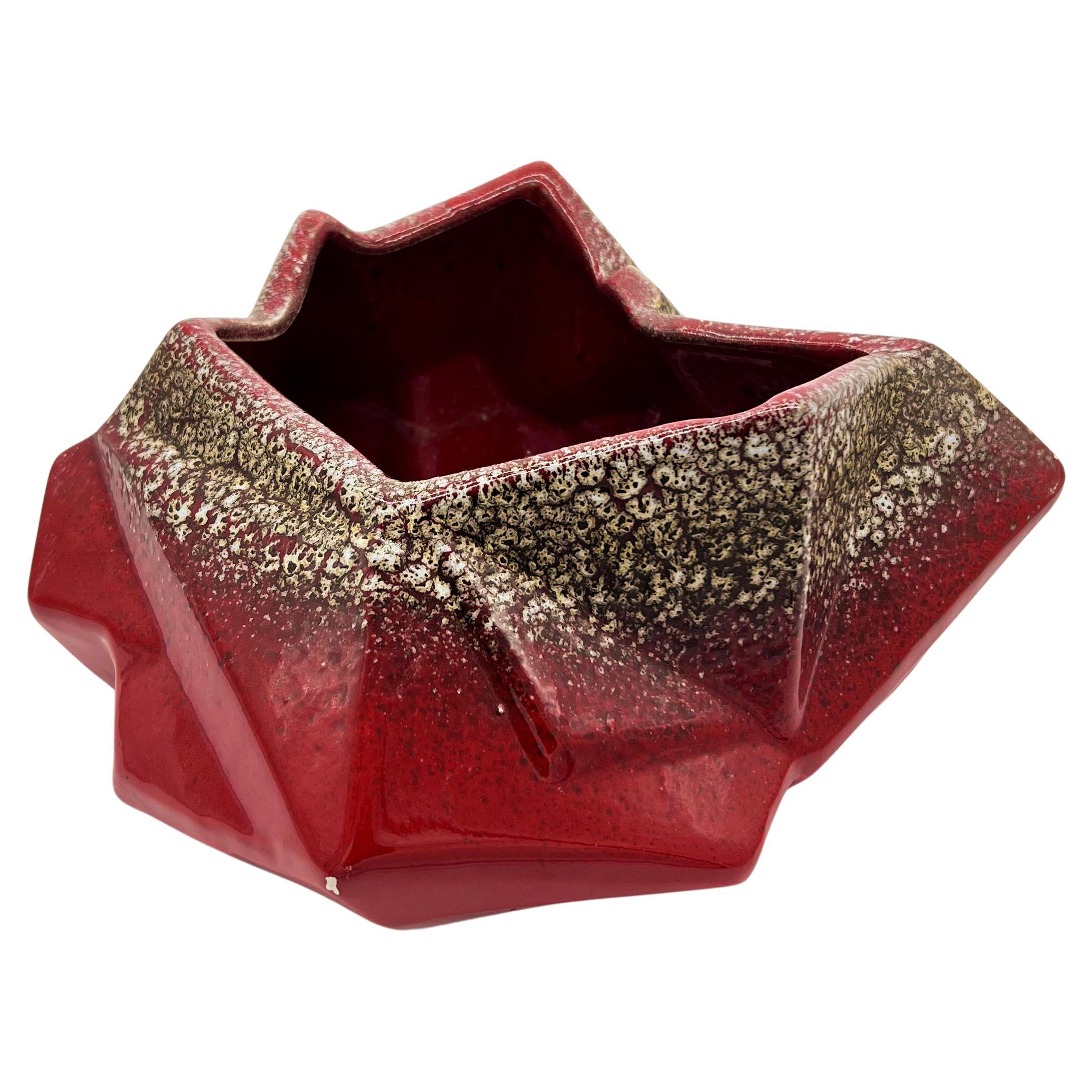 Vintage Italian Made Abstract Red Hand Painted Ceramic Bowl/Valet Tray, 1970s For Sale
