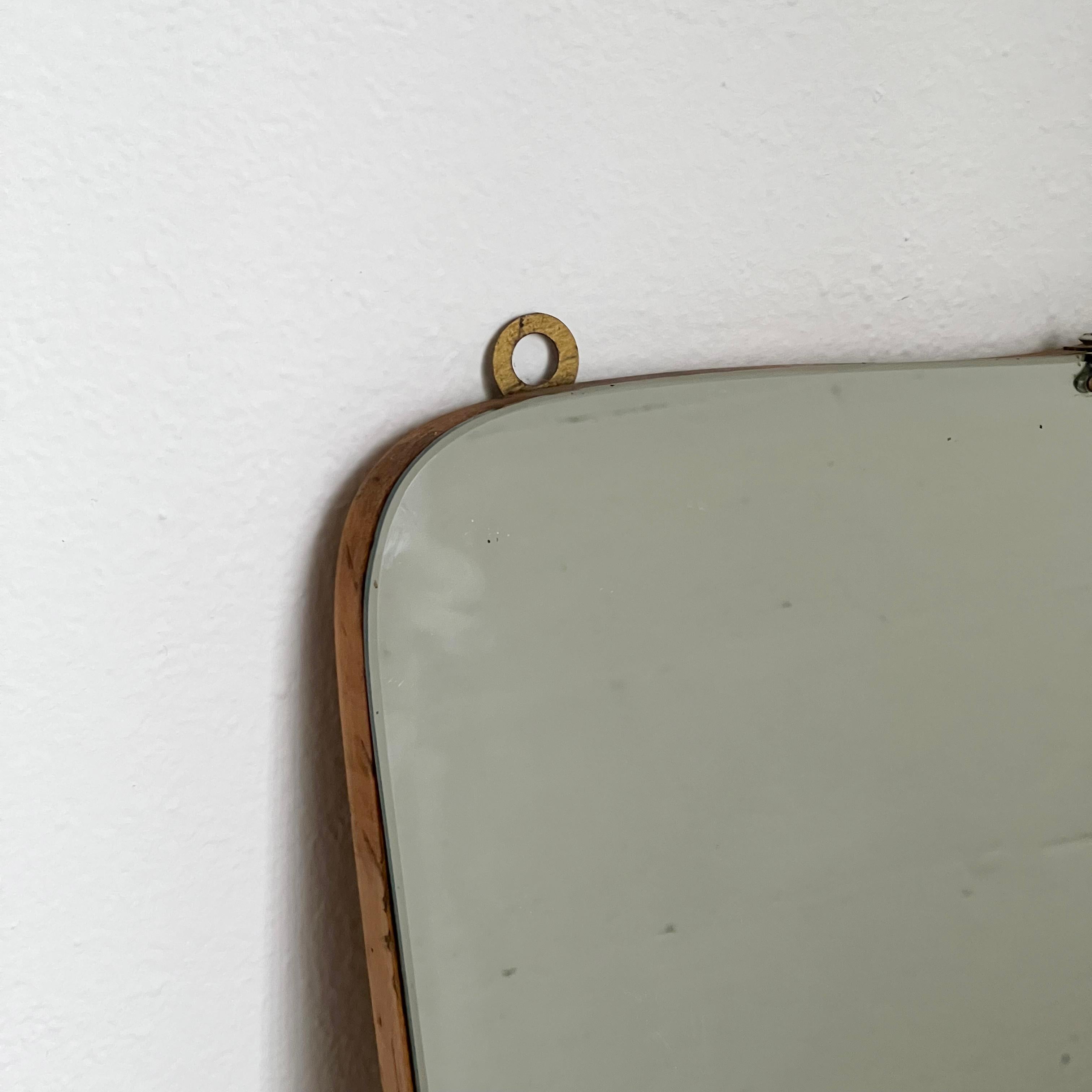 Vintage Italian Made Art Deco Wall Mirror with Wood Back, Gio Ponti Style For Sale 1