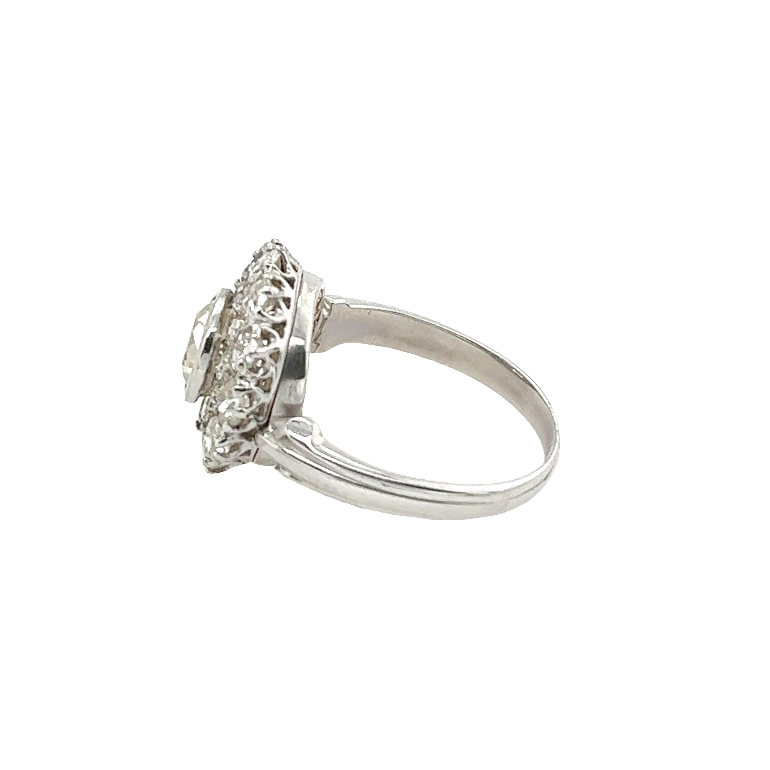 Women's Vintage Italian Made Diamond Cluster Ring, Set With 2.37ct Victorian Diamonds For Sale