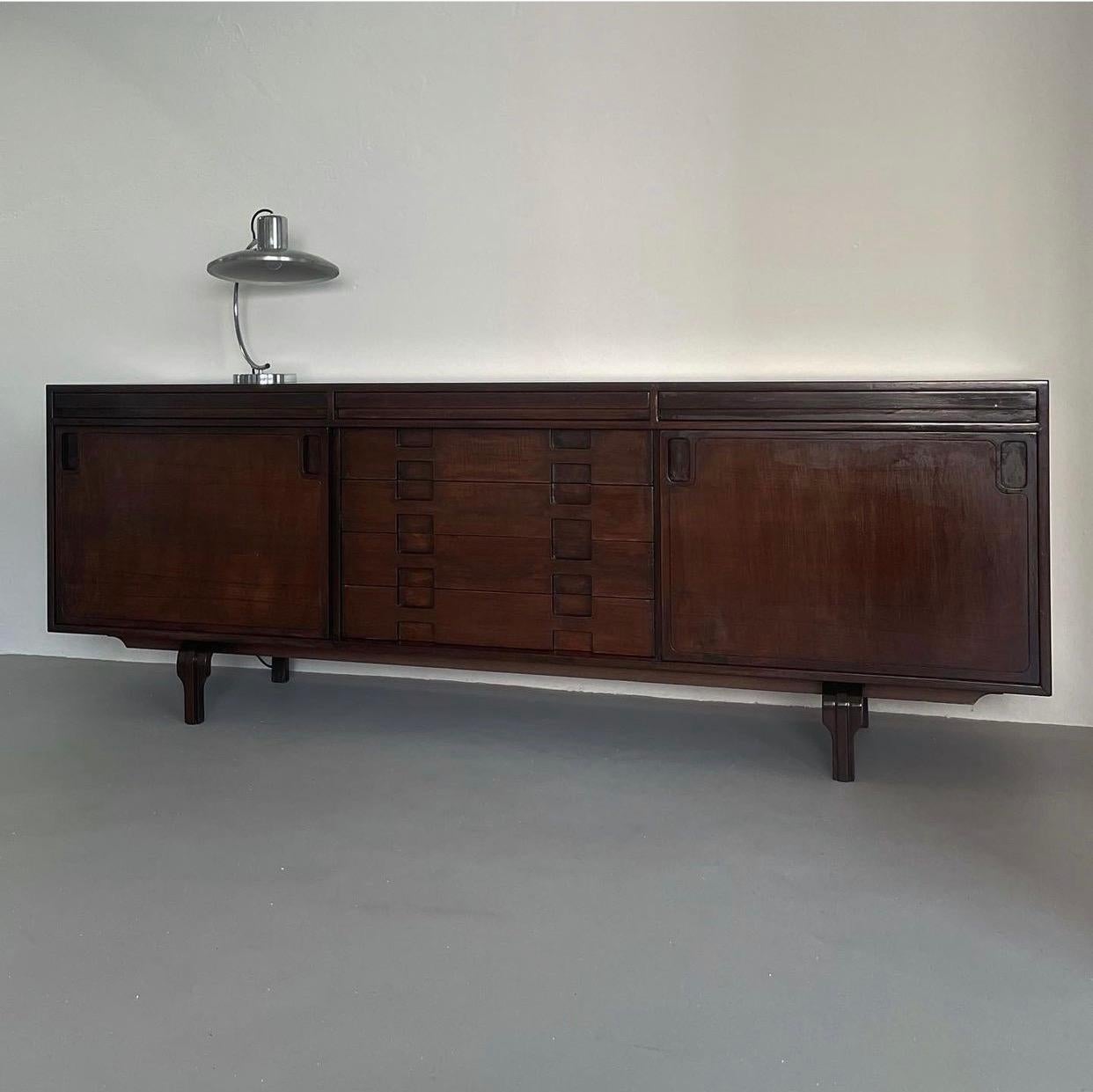Mid-Century Modern Vintage Italian Made Large Solid Wood Sideboard by Luciano Magri for Saporiti