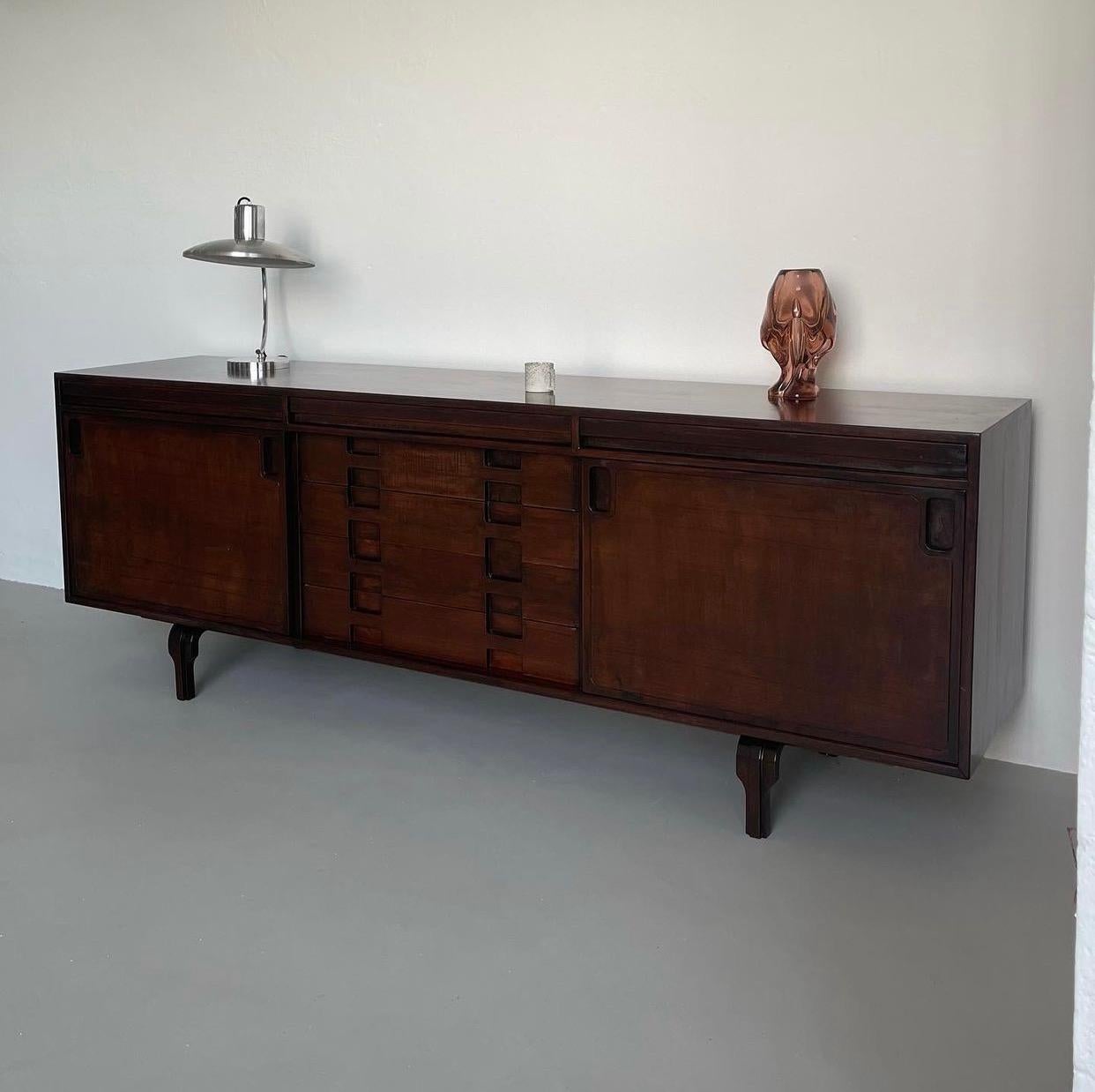 Vintage Italian Made Large Solid Wood Sideboard by Luciano Magri for Saporiti 2