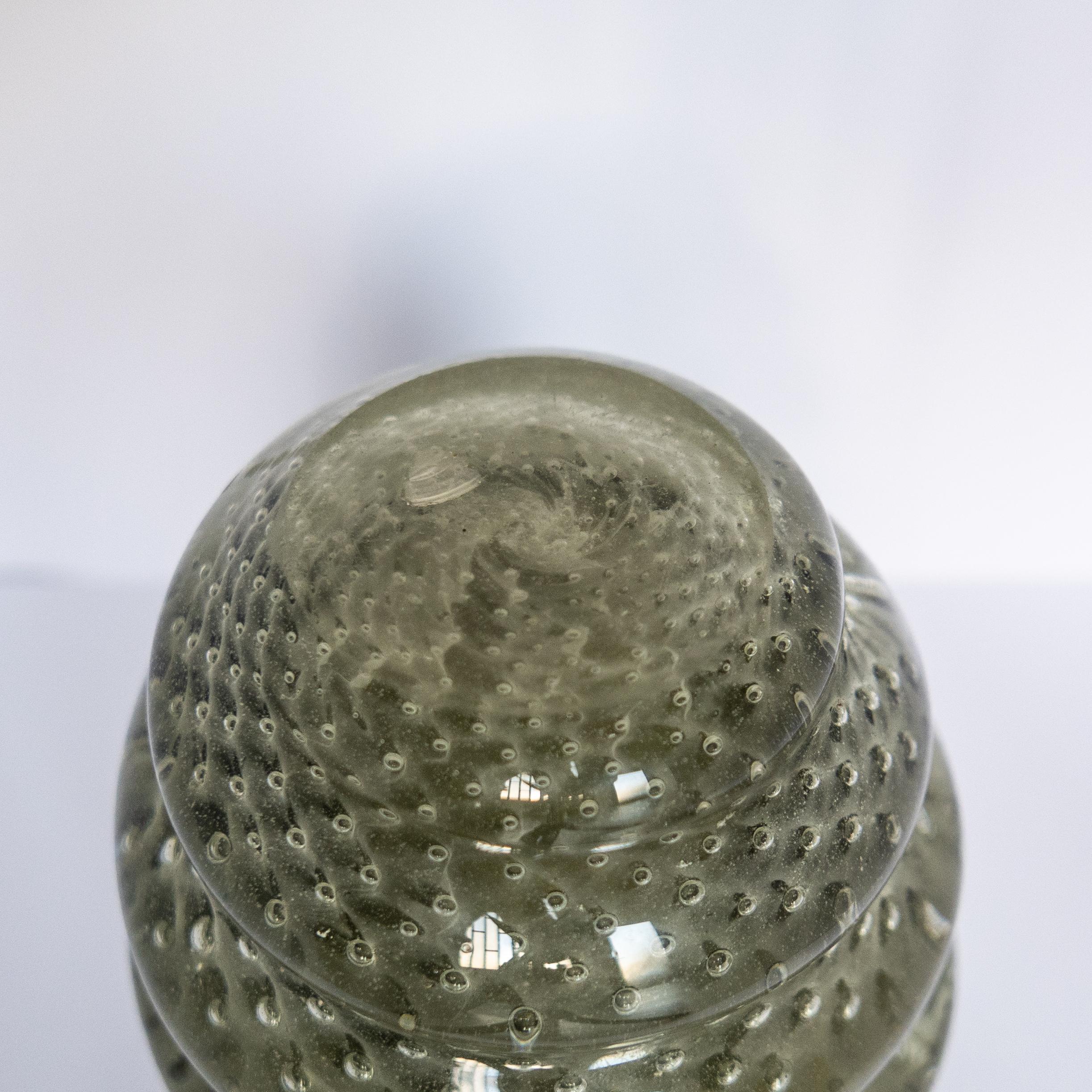 Murano Glass Heavy Murano vase by Barbini, green/grey, collectible decorative Italian piece For Sale
