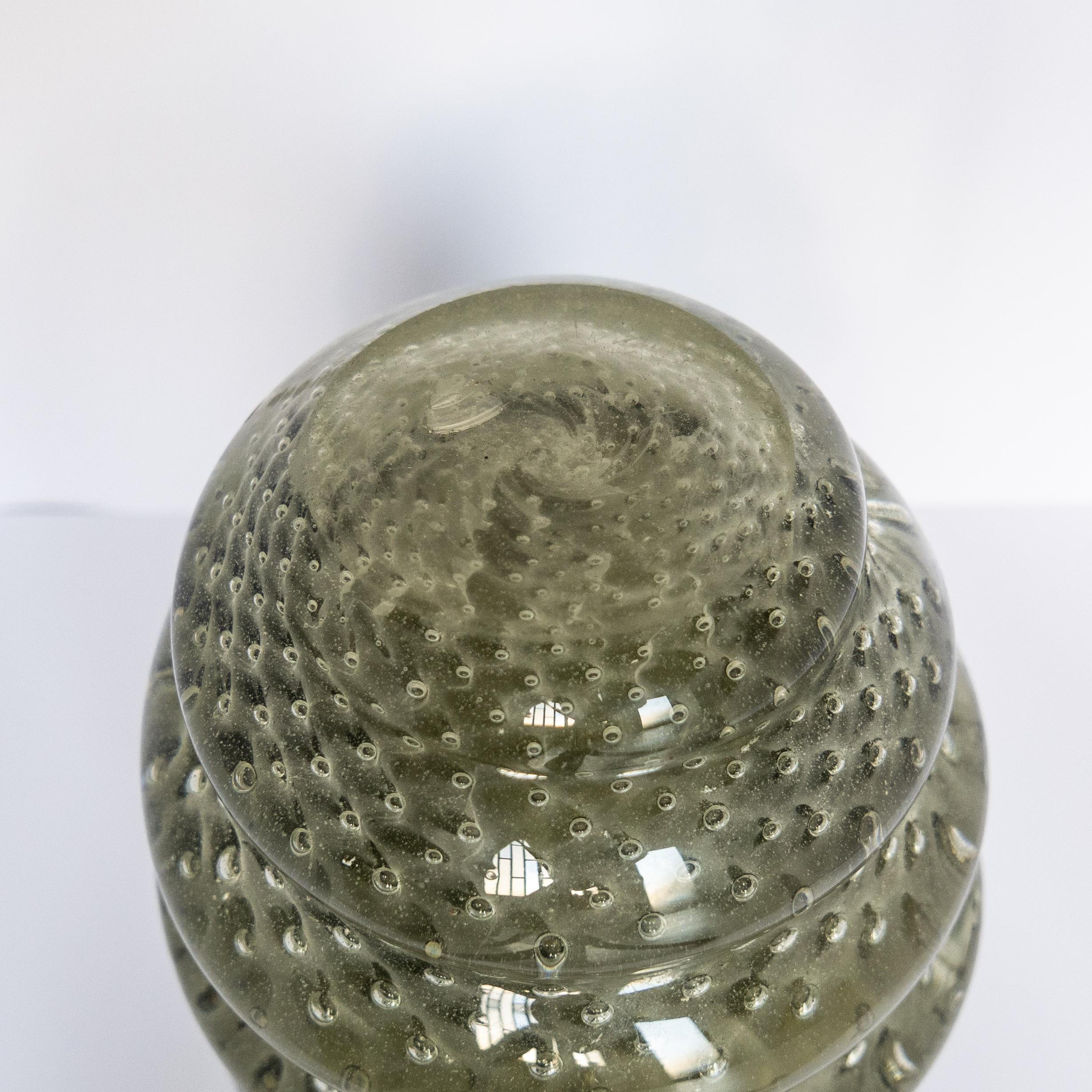 Heavy Murano vase by Barbini, green/grey, collectible decorative Italian piece For Sale 1