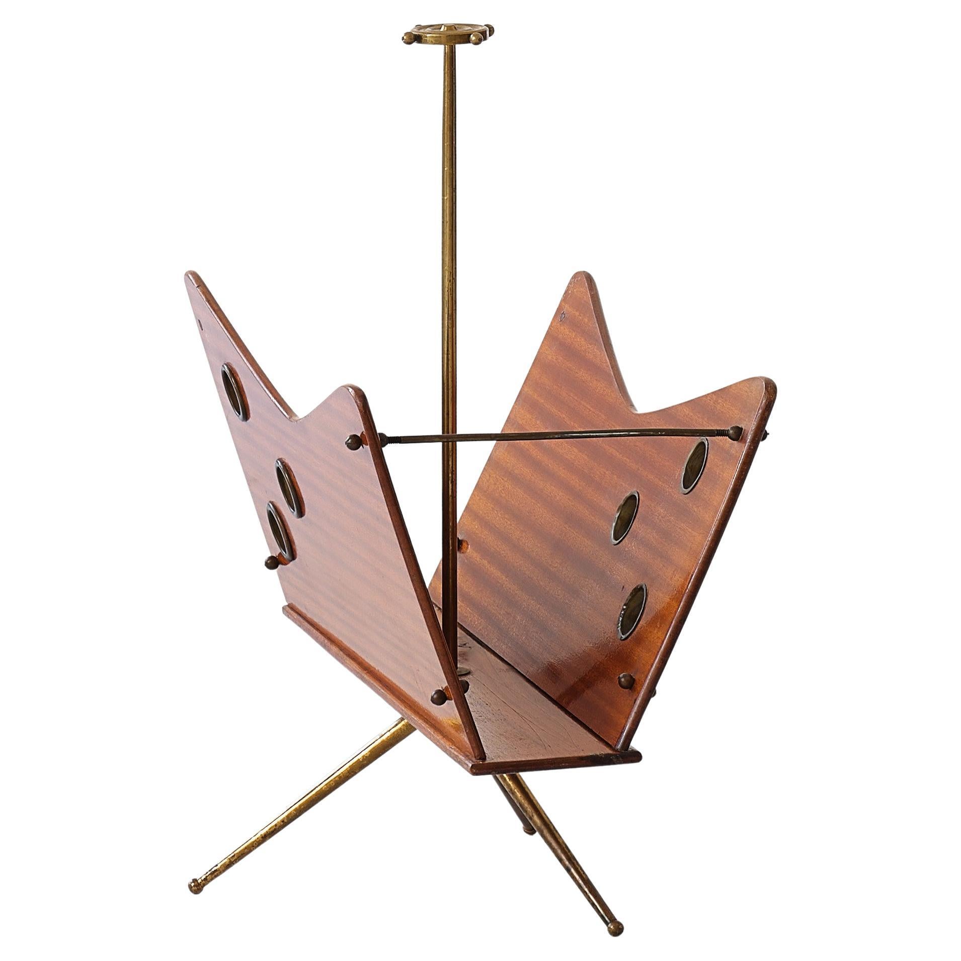 Antique Brass and Mahogany Magazine Holder For Sale at 1stDibs