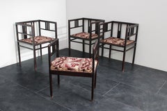 Vintage Italian Mahogany Armchairs and Ottoman Set, 1920s