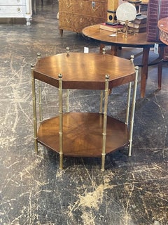 Vintage Italian Mahogany Brass Bamboo Form Octagonal Table