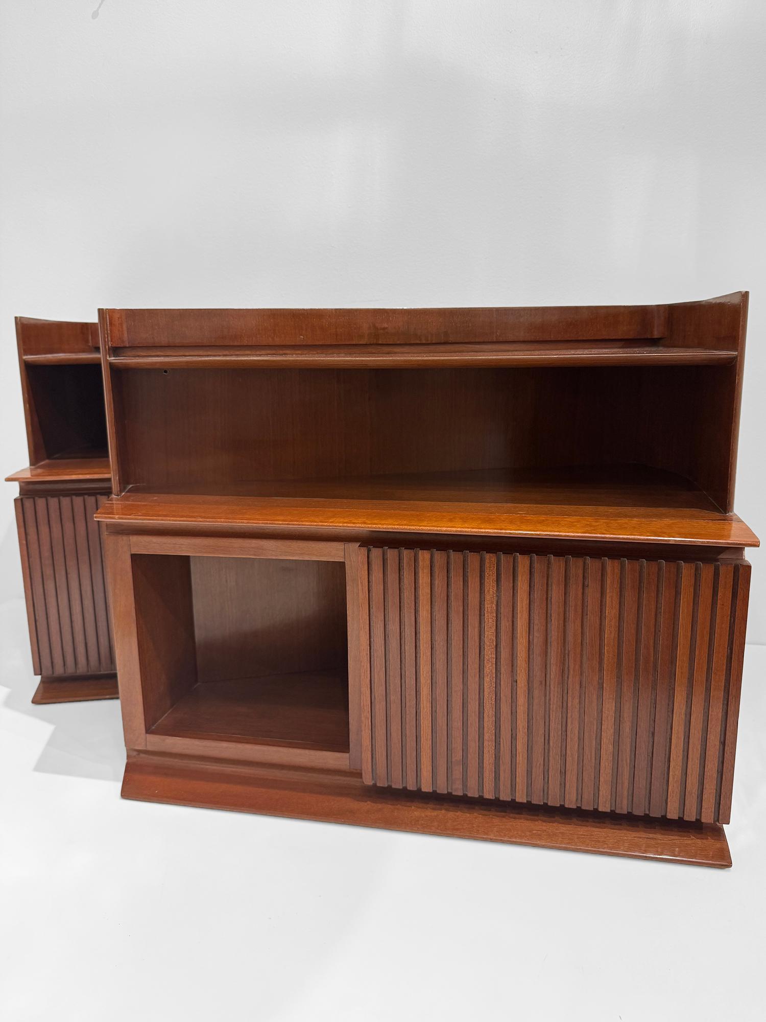 Mid-Century Modern Vintage Italian Mahogany Wall Mounted Side Tables For Sale