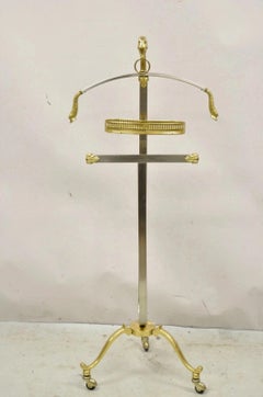 Vintage Italian Maison Jansen Style Brass & Steel Rams Head Suit Clothing Valet