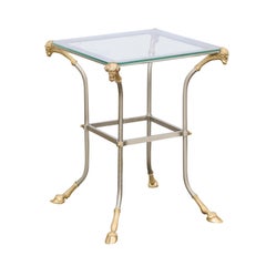 Vintage Italian Maison Jansen Style Bronze and Steel Side Table with Rams Heads