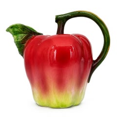 Vintage Italian Majolica Apple Pitcher, Hand-Painted, 1960s