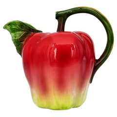 Vintage Italian Majolica Apple Pitcher, Hand-Painted, 1960s