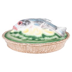Plato sopera con tapa Vintage Italian Majolica Fish Centerpiece