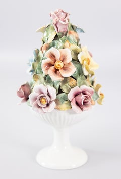 Vintage Italian Majolica Floral Roses Topiary, circa 1950