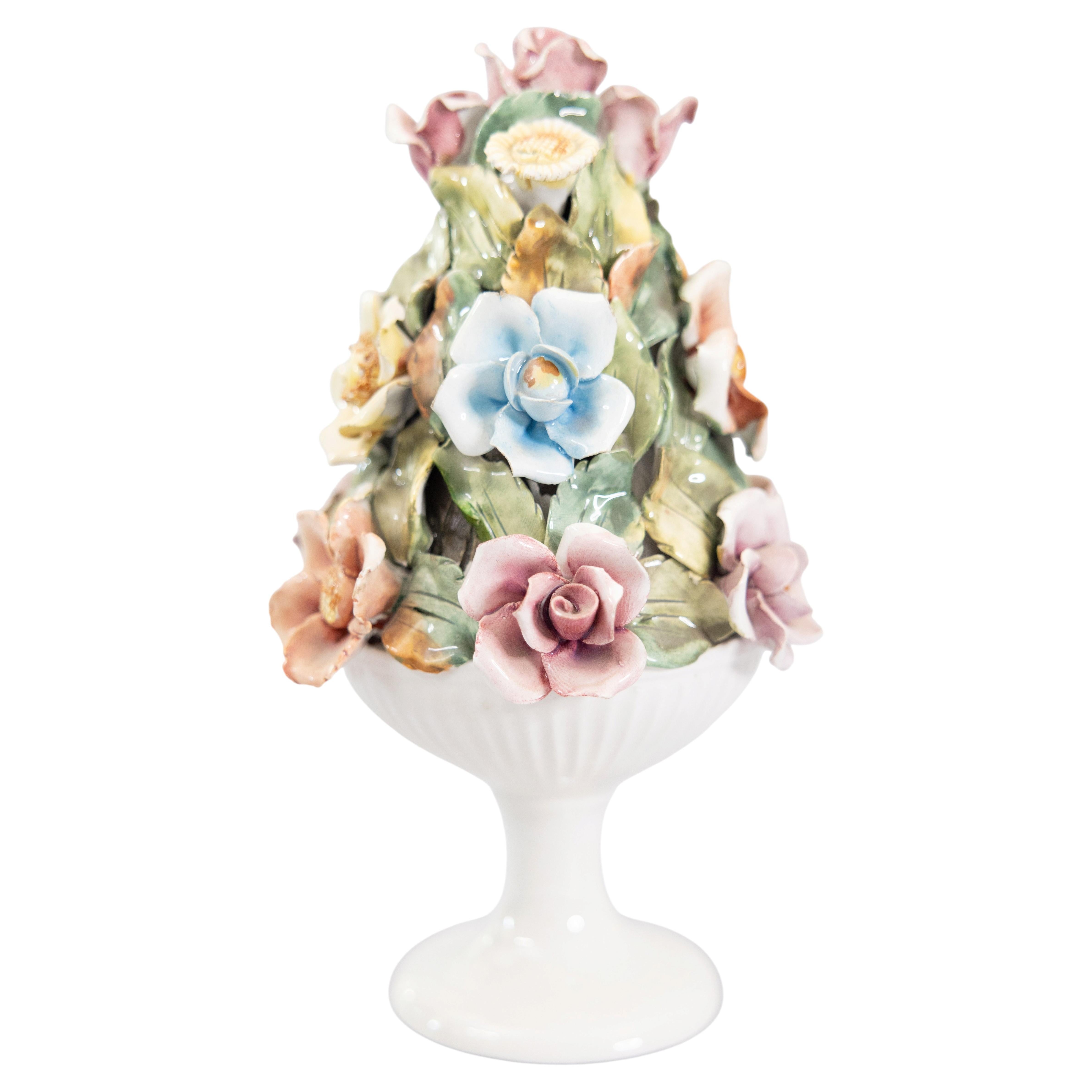 Topiaria vintage in maiolica italiana con motivi floreali a rose, CIRCA 1950