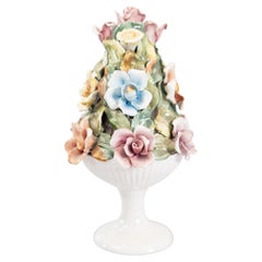 Vintage Italian Majolica Floral Roses Topiary, circa 1950