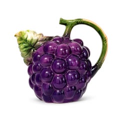 Vintage Italian Majolica Grape Pitcher, Hand-Painted Ceramic, 1980