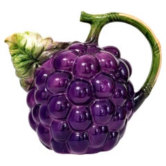 Vintage Italian Majolica Grape Pitcher, Hand-Painted Ceramic, 1980