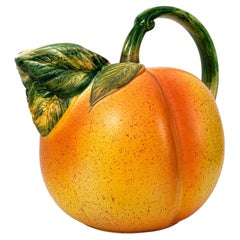 Cruche vintage italienne en céramique couleur pêche, peinte à la main
