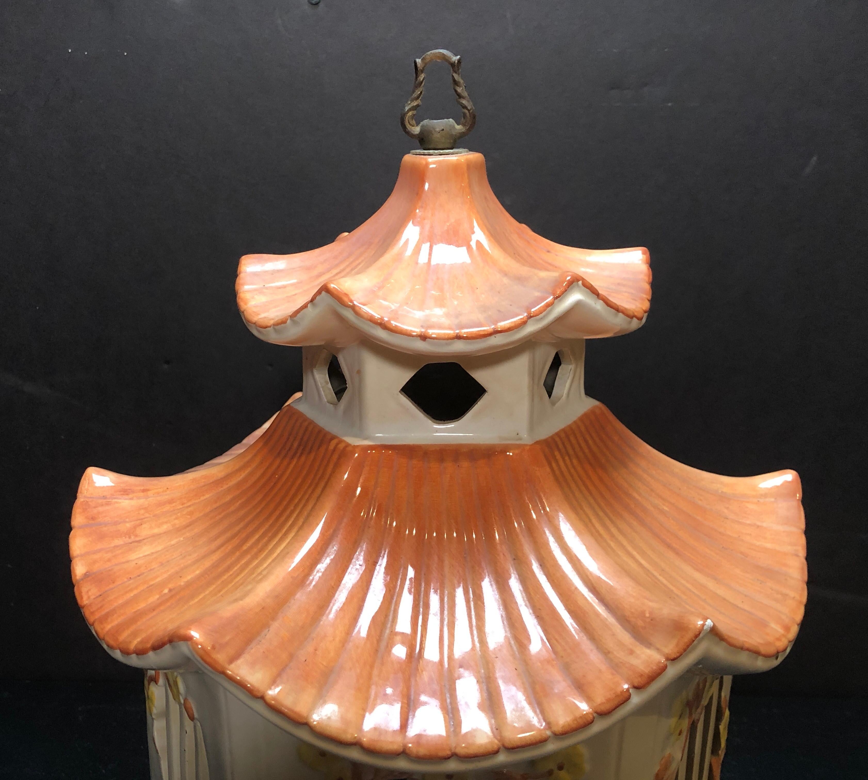 Chinoiserie Majolica Birdcage Glazed Ceramic For Sale