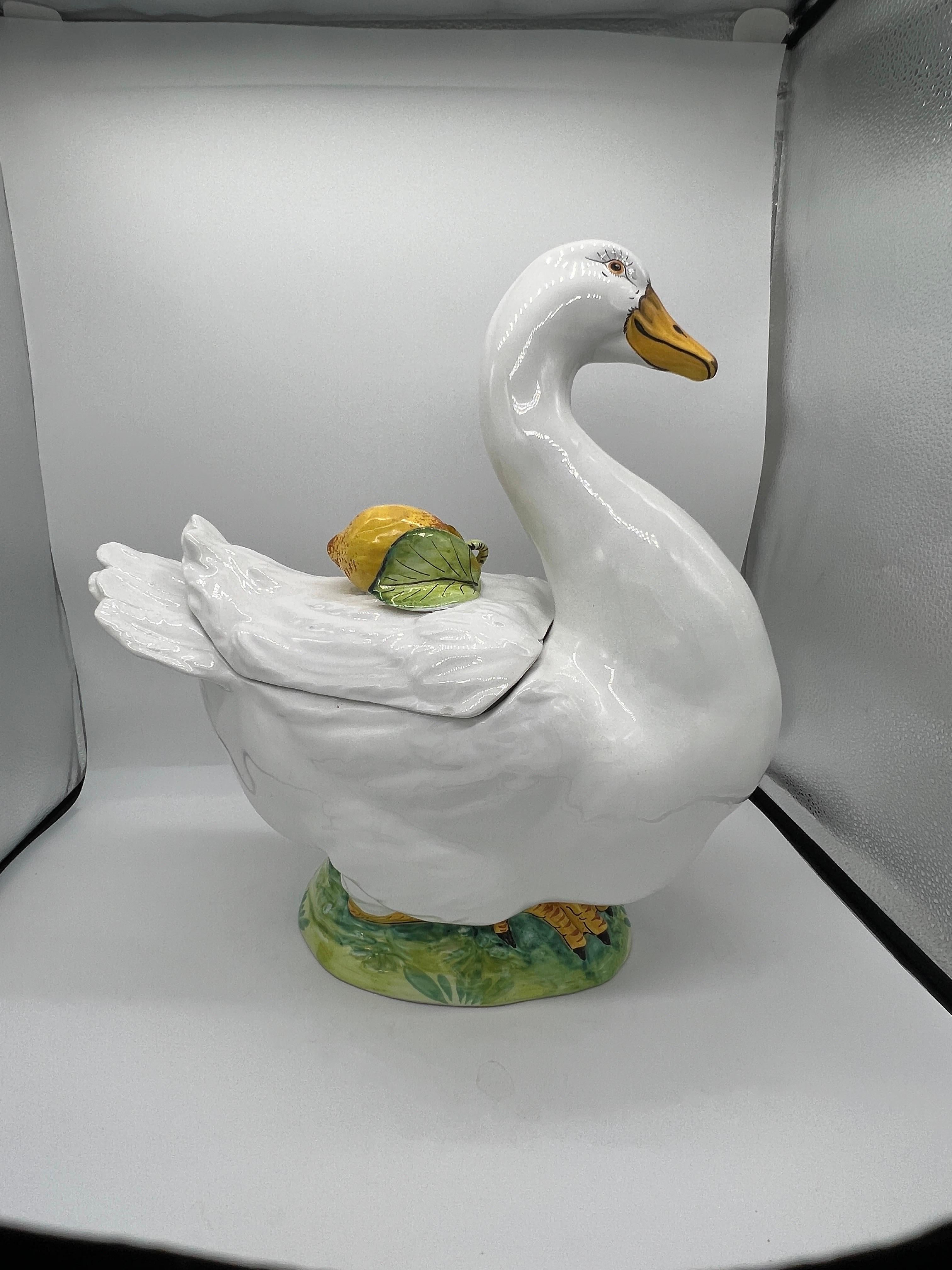 20th Century Vintage Italian Majolica Style Ceramic Goose Tureen