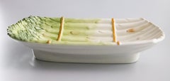Vintage Italian Majolica Trompe l'Oeil Asparagus Footed Dish