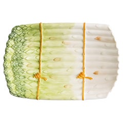 Vintage Italian Majolica Trompe l'Oeil Asparagus Footed Dish