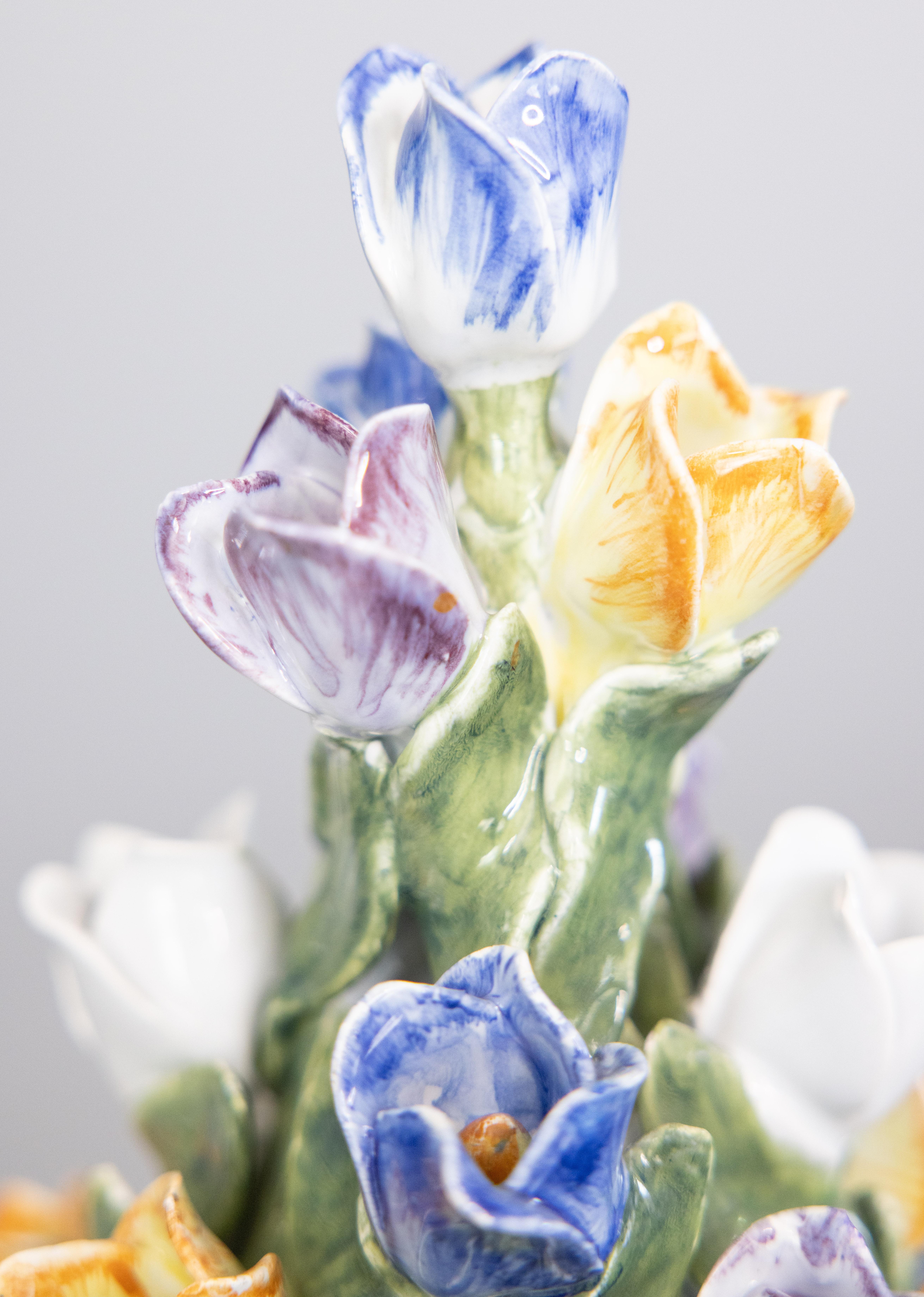 Vintage Italian Majolica Tulip Floral Topiary Centerpiece In Good Condition In Pearland, TX