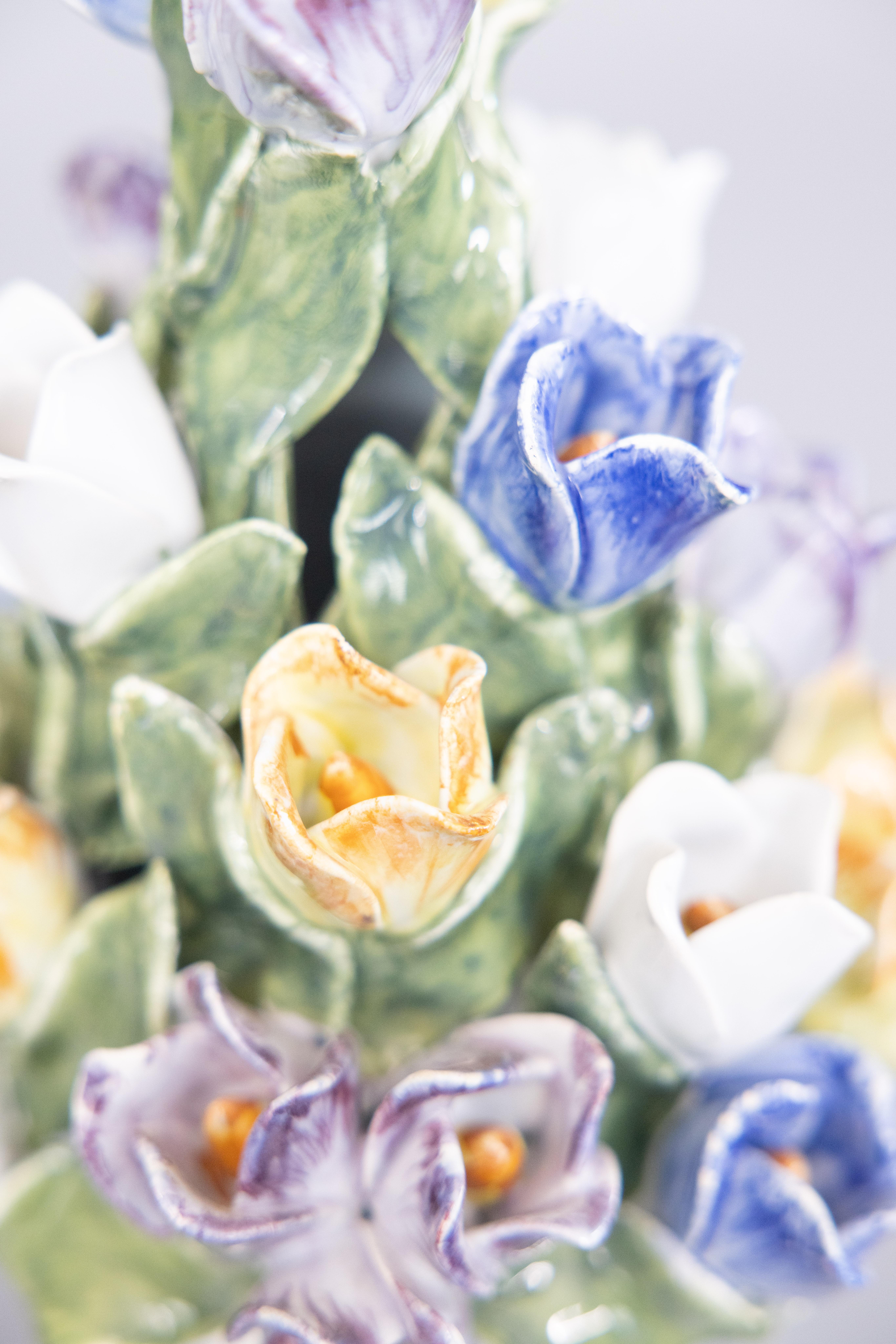 Mid-20th Century Vintage Italian Majolica Tulip Floral Topiary Centerpiece