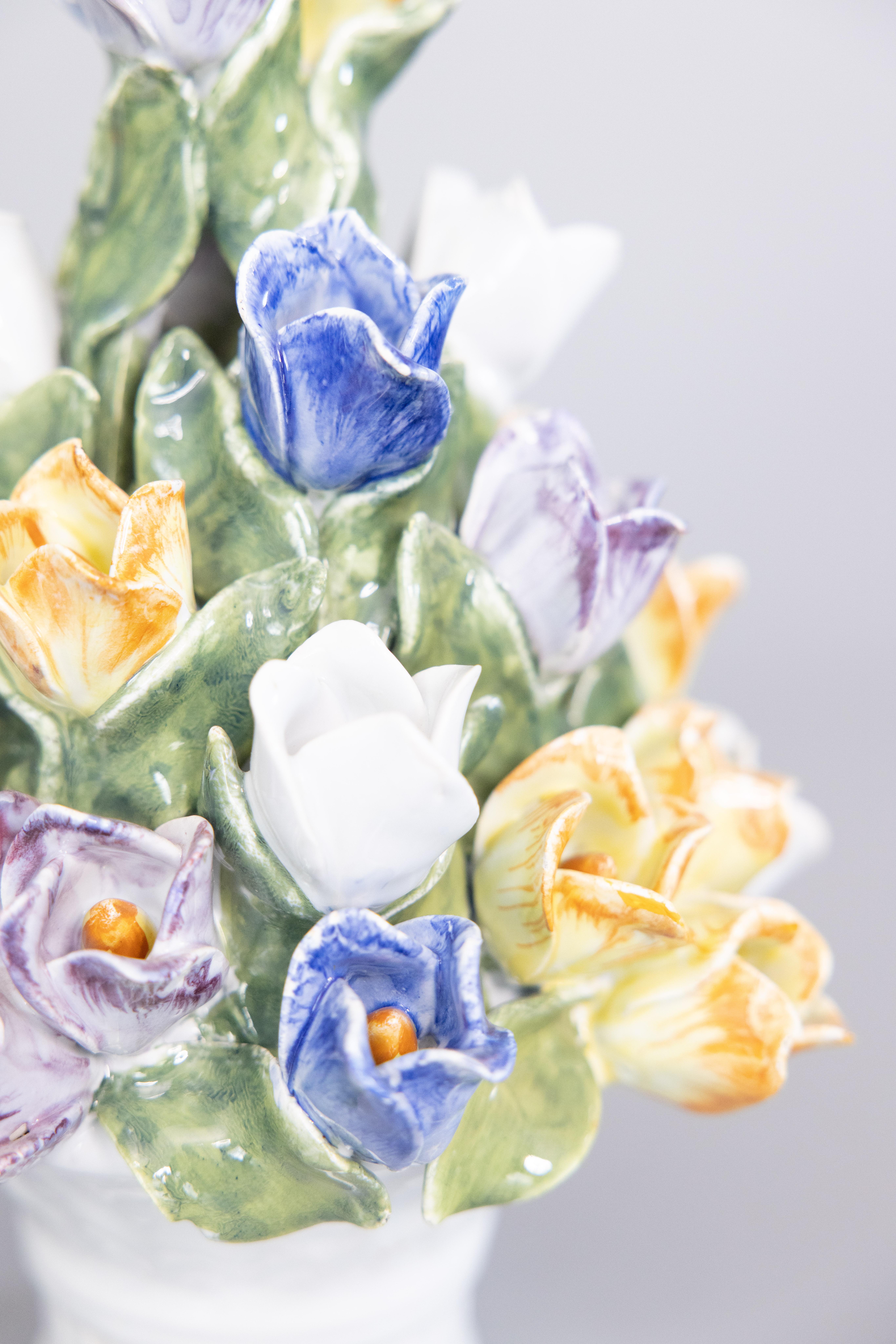 Vintage Italian Majolica Tulip Floral Topiary Centerpiece 2