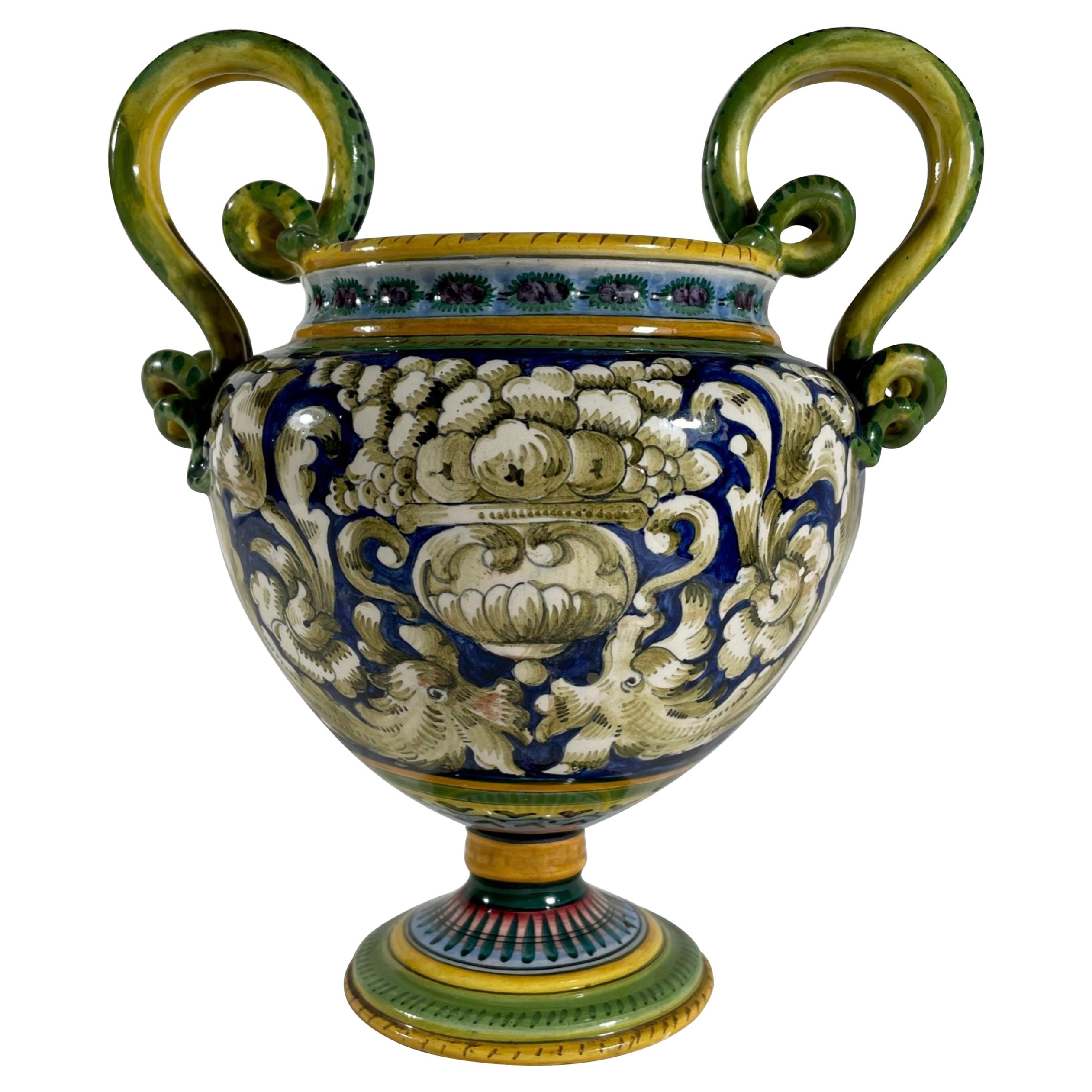 Vintage Italian Majolica Two-Handled Urn