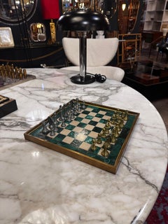 Vintage Italian Malachite Large Chess Set with Meta Pieces 1960s