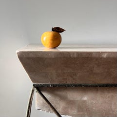 Vintage Italian marble alabaster apple with bronze leaf, by Ducceschi, 20th c