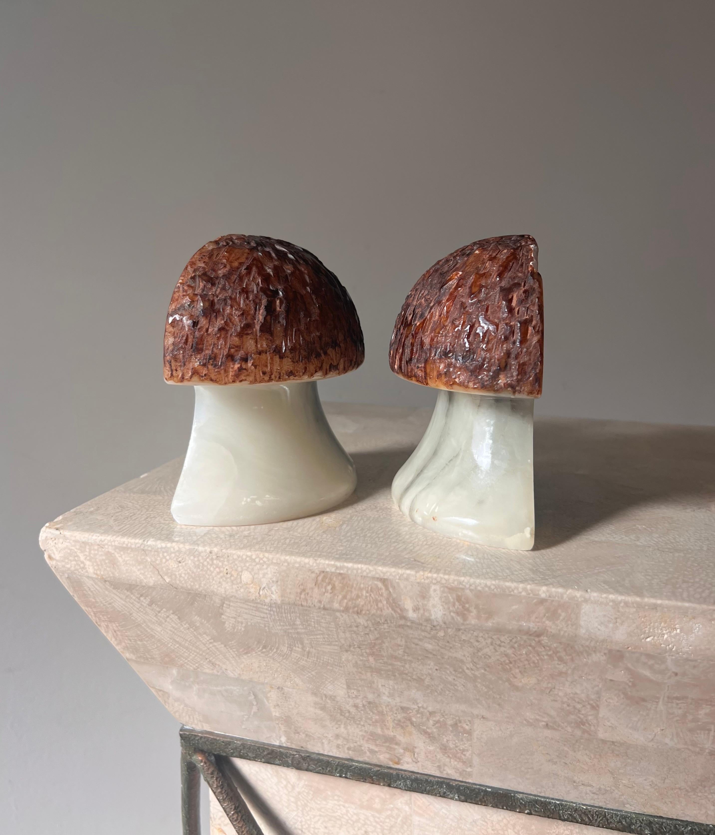 Vintage Italian marble alabaster mushroom bookends, 1960s 4