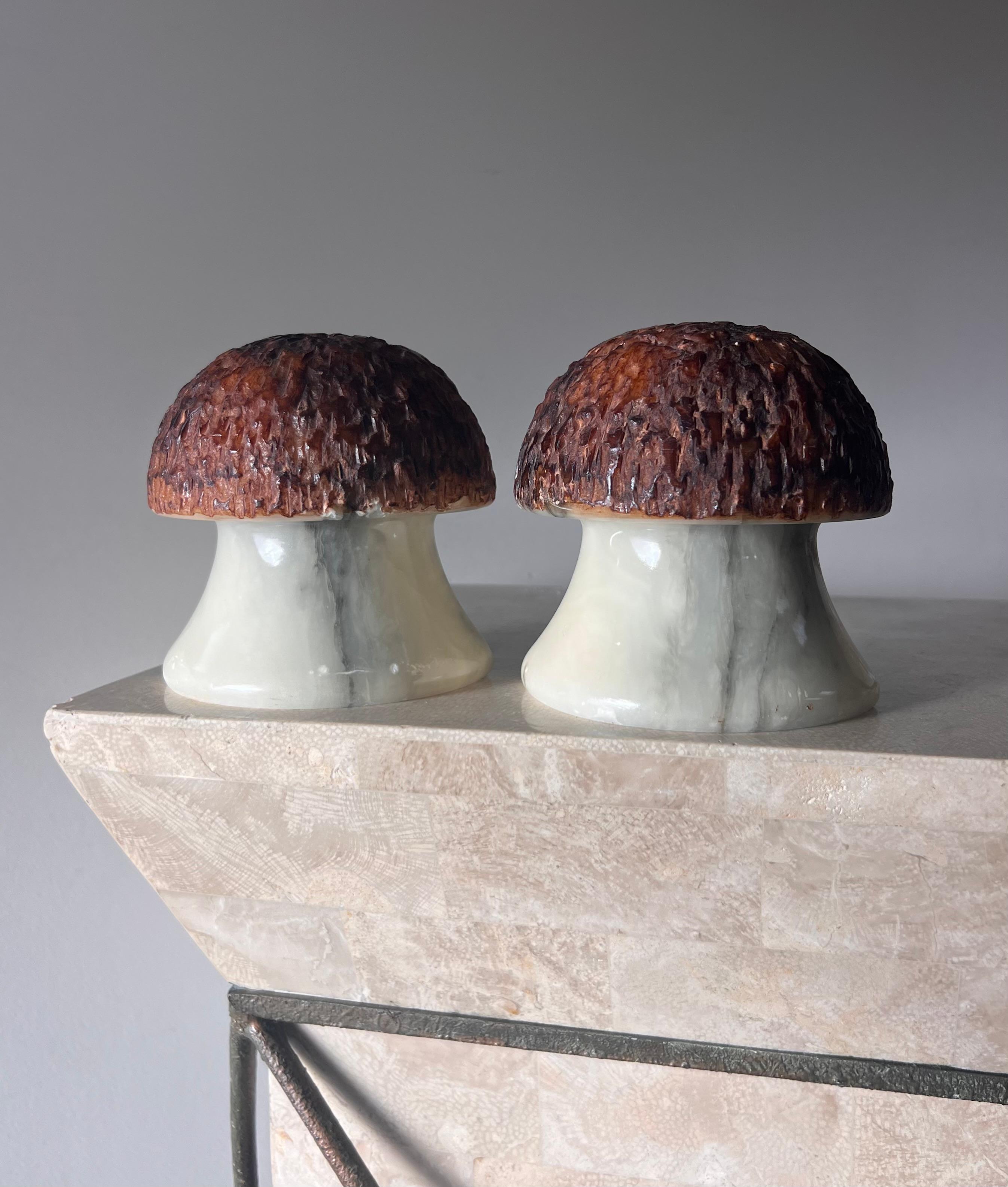 Vintage Italian marble alabaster mushroom bookends, 1960s In Good Condition In View Park, CA