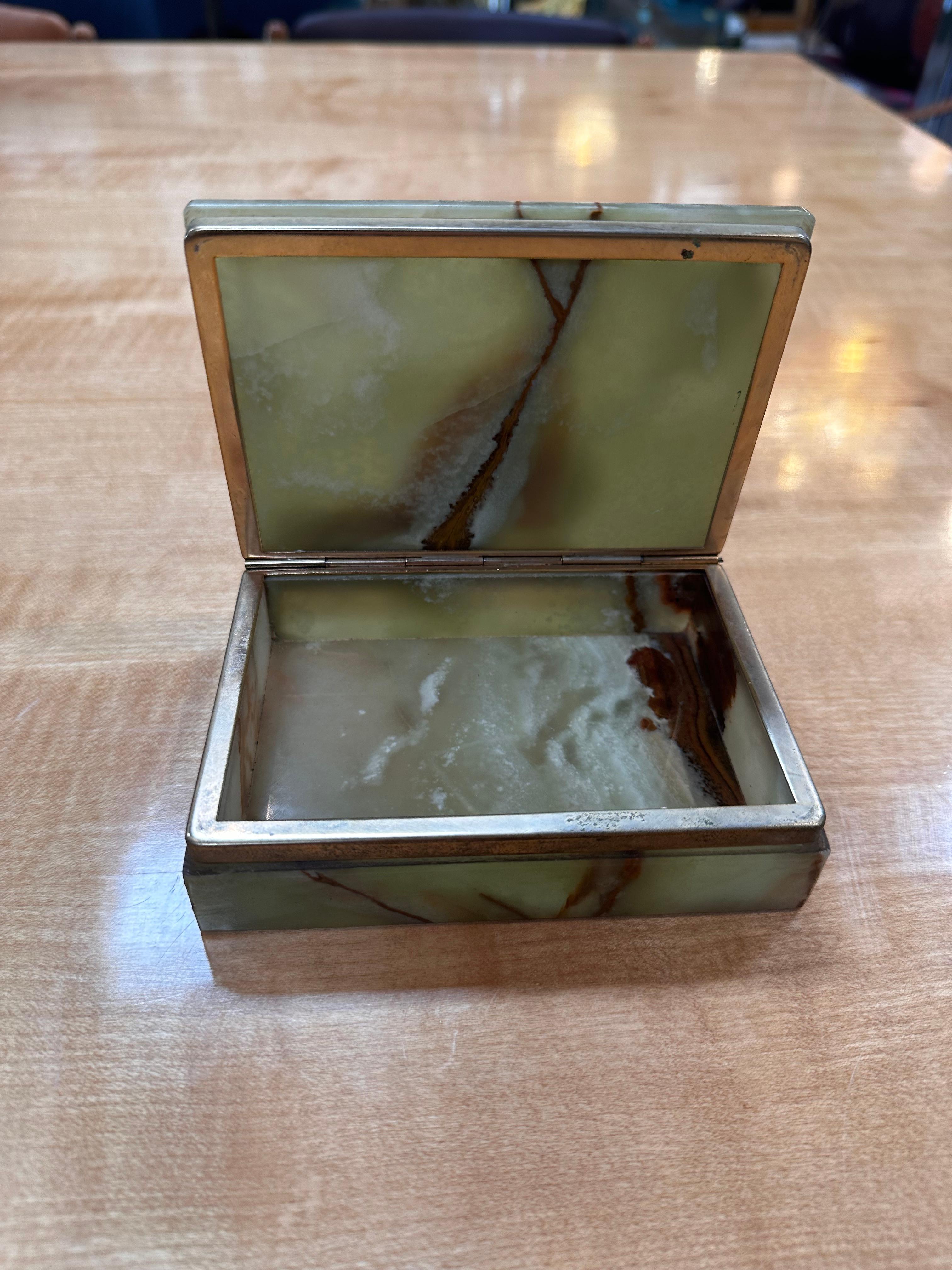 Late 20th Century Vintage Italian Marble and Brass Decorative Box 1970s For Sale
