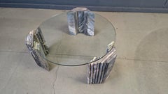 Vintage italian marble and glass coffee table, 1970s