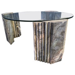 Vintage italian marble and glass coffee table, 1970s