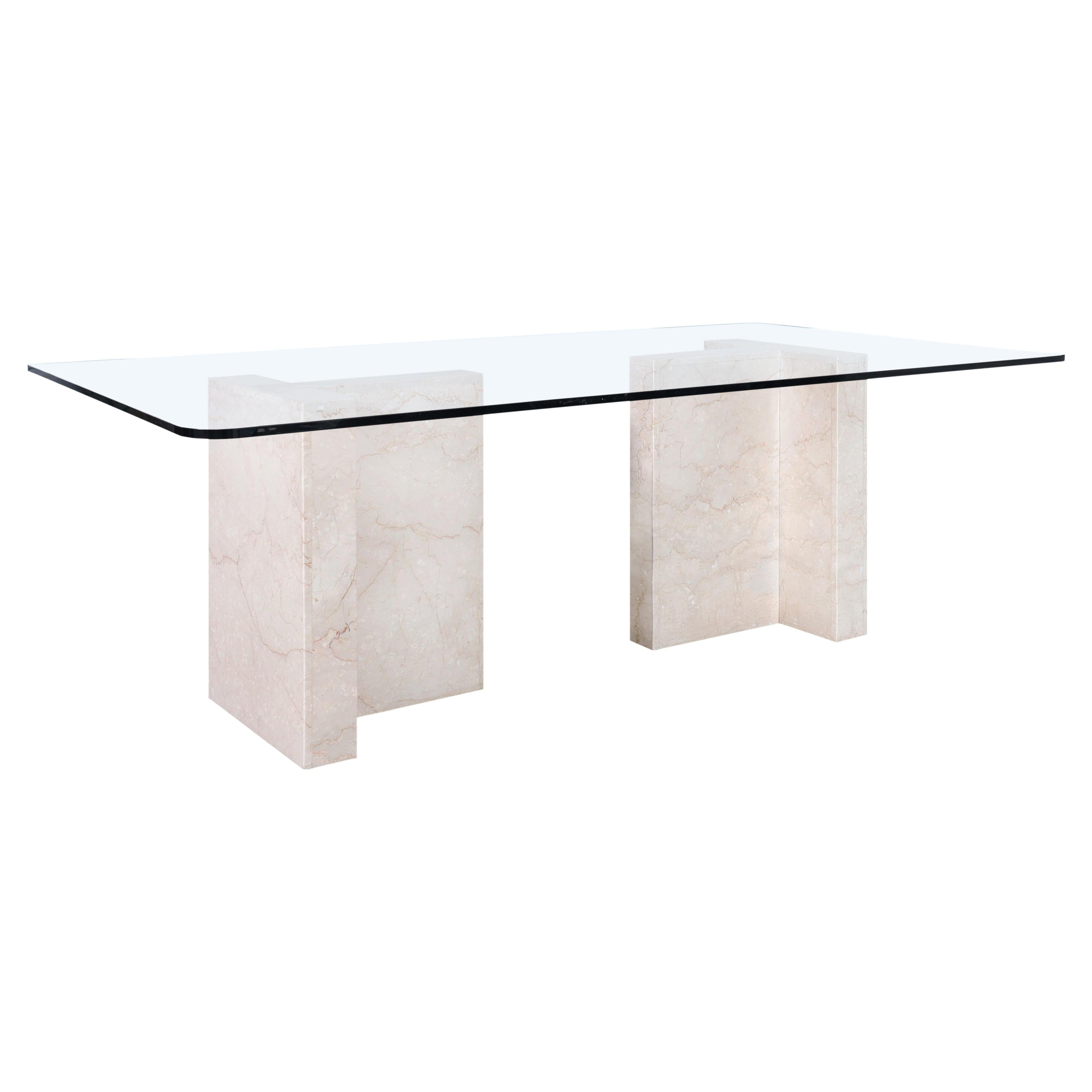 Vintage Italian Marble and Glass Dining Table For Sale