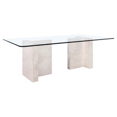 Retro Italian Marble and Glass Dining Table