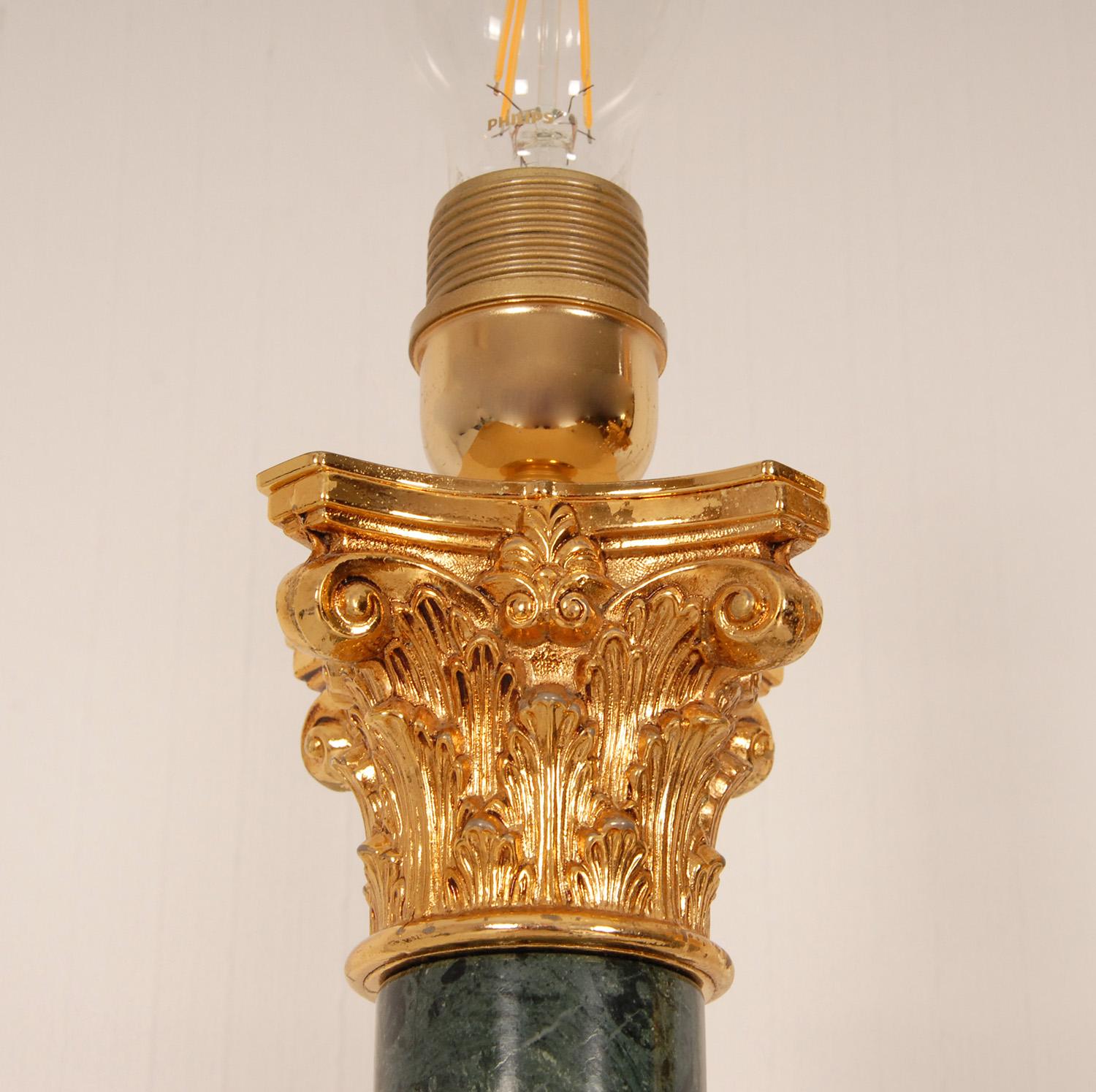 Vintage Italian Marble and Gold Gilt Bronze Corinthian Column Table Lamps a pair 5