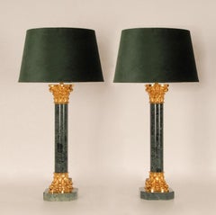 Vintage Italian Marble and Gold Gilt Bronze Corinthian Column Table Lamps a pair