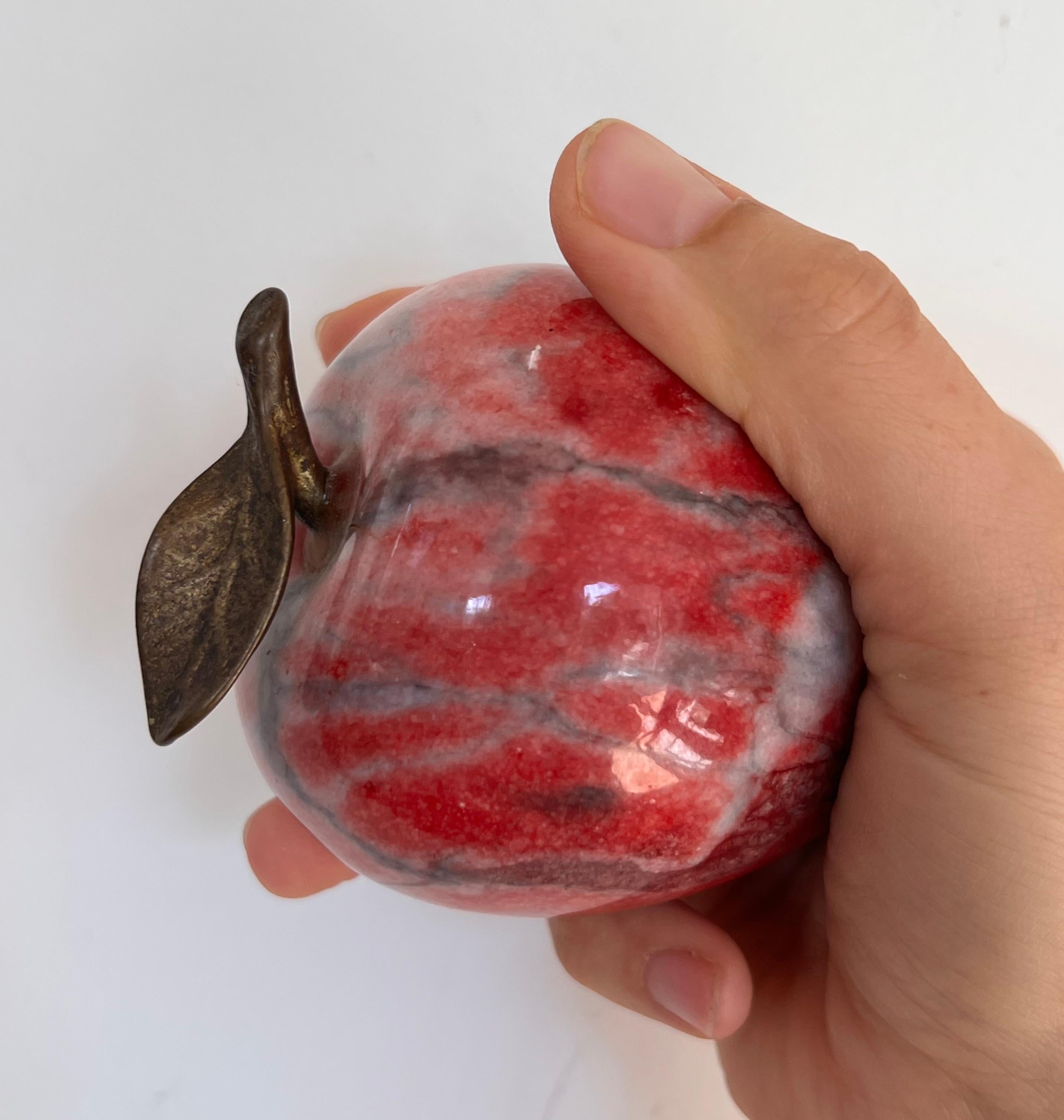 Vintage Italian Marble Apple Paperweight with Bronze Stem, 1960s 6