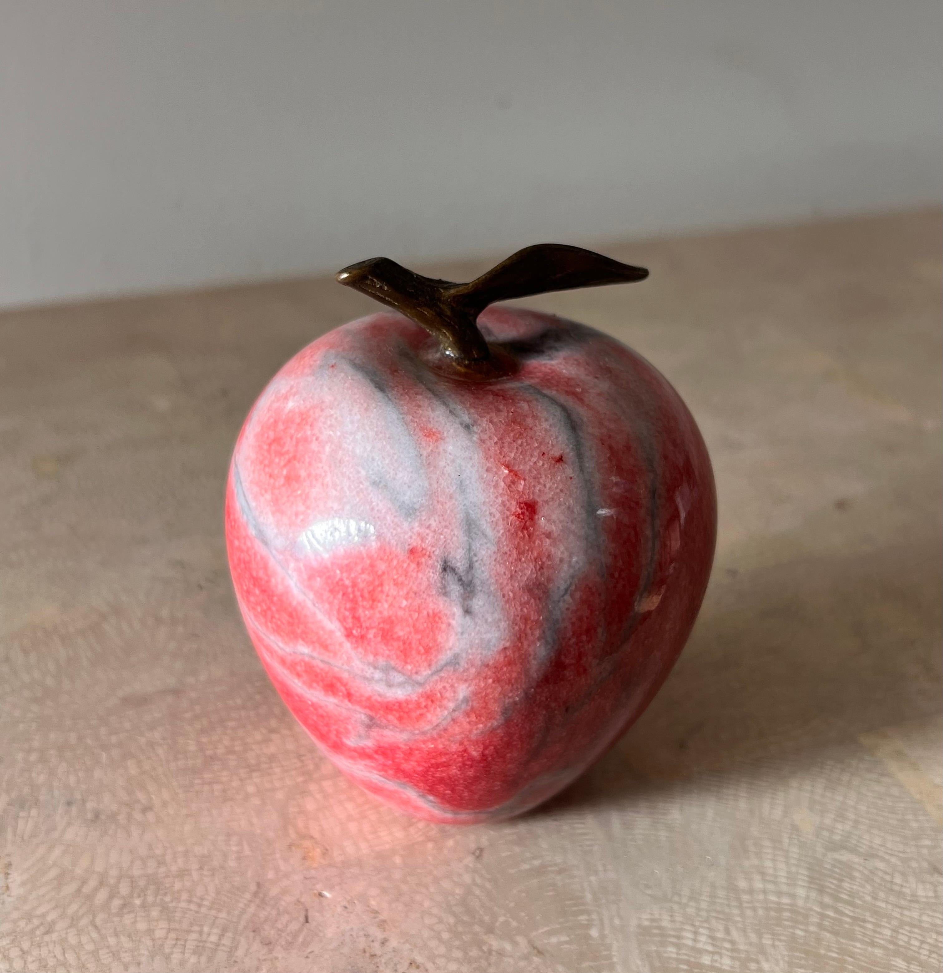 Vintage Italian Marble Apple Paperweight with Bronze Stem, 1960s 7