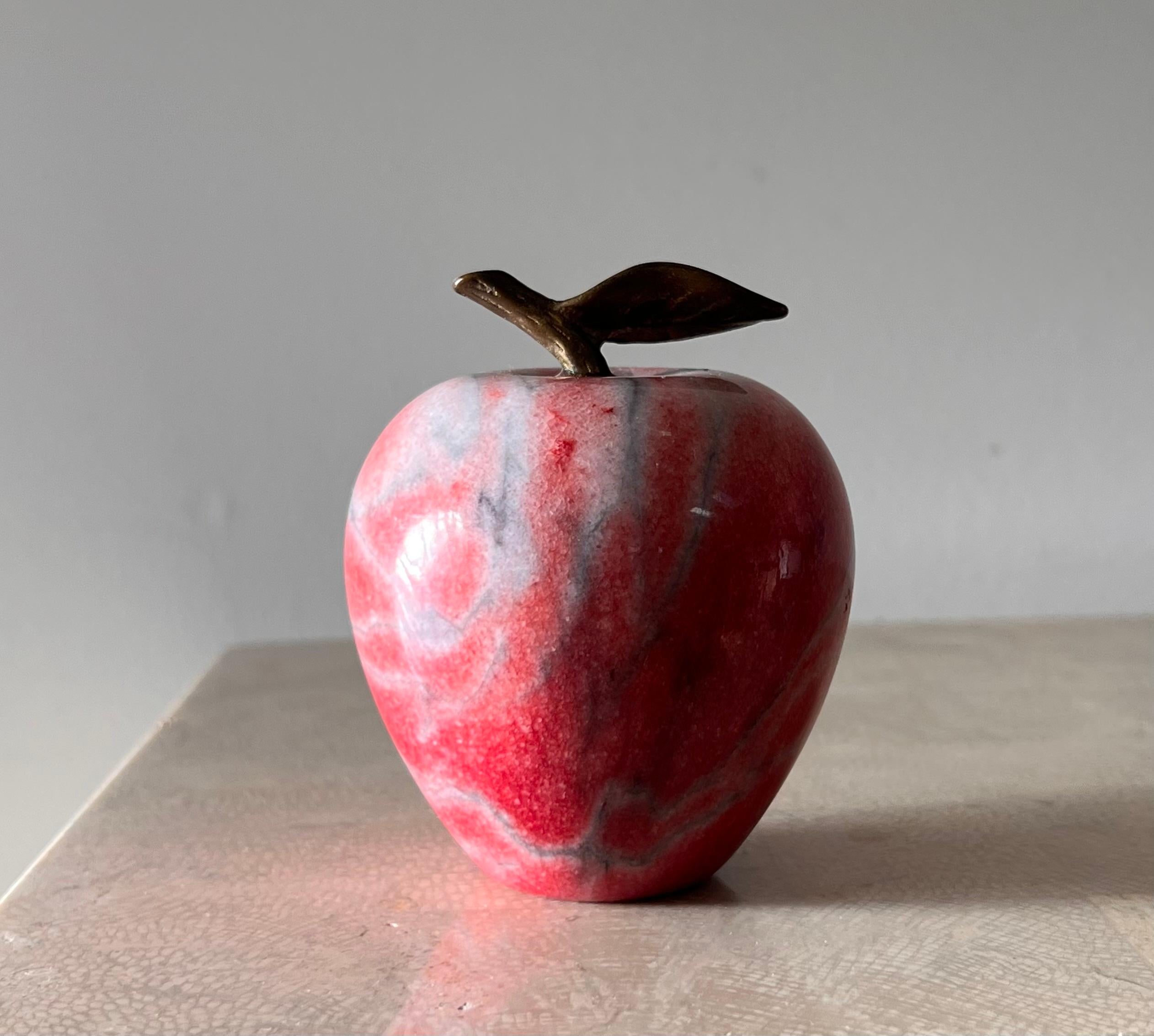 Vintage Italian Marble Apple Paperweight with Bronze Stem, 1960s 11