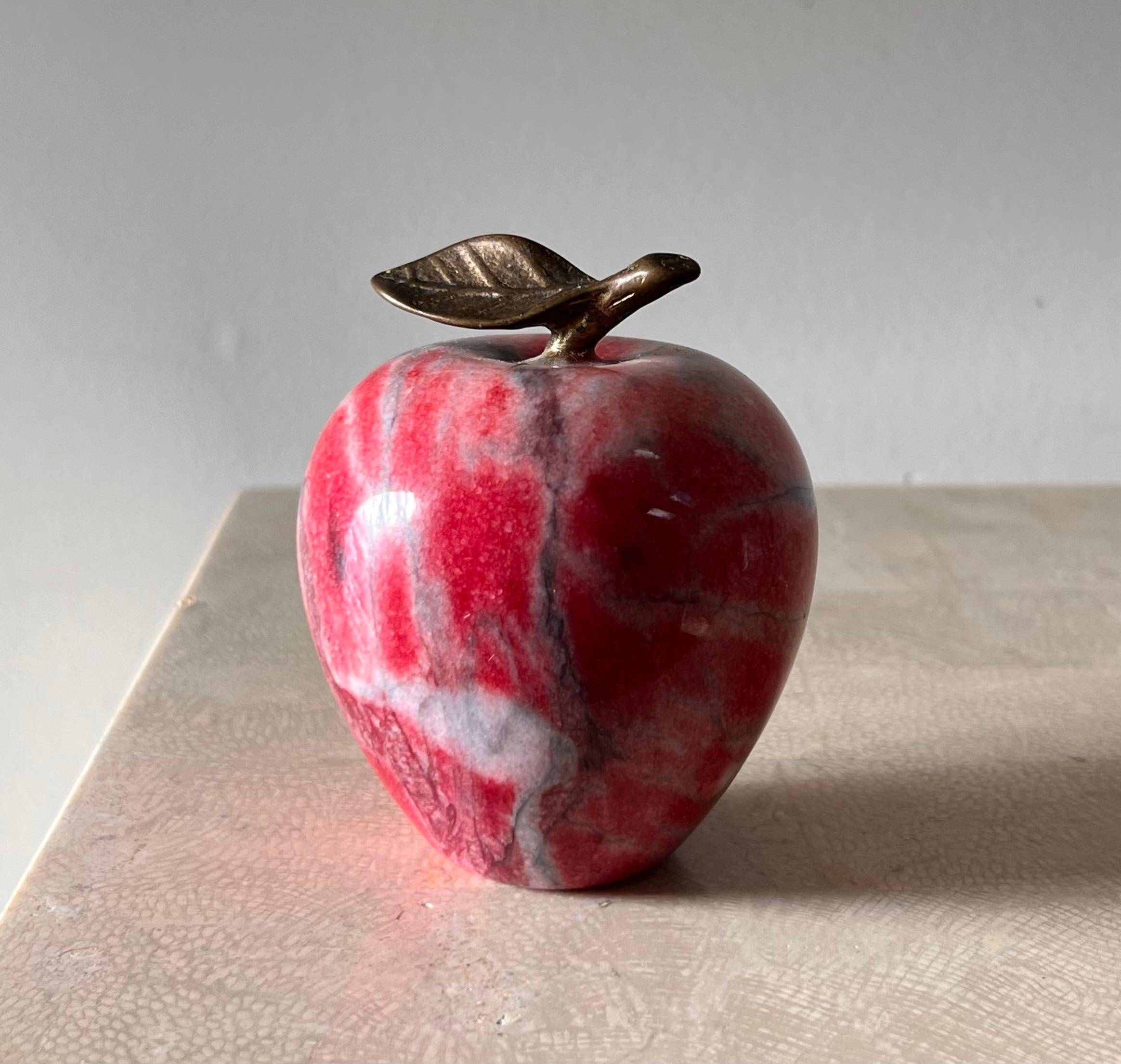 Vintage Italian Marble Apple Paperweight with Bronze Stem, 1960s 12