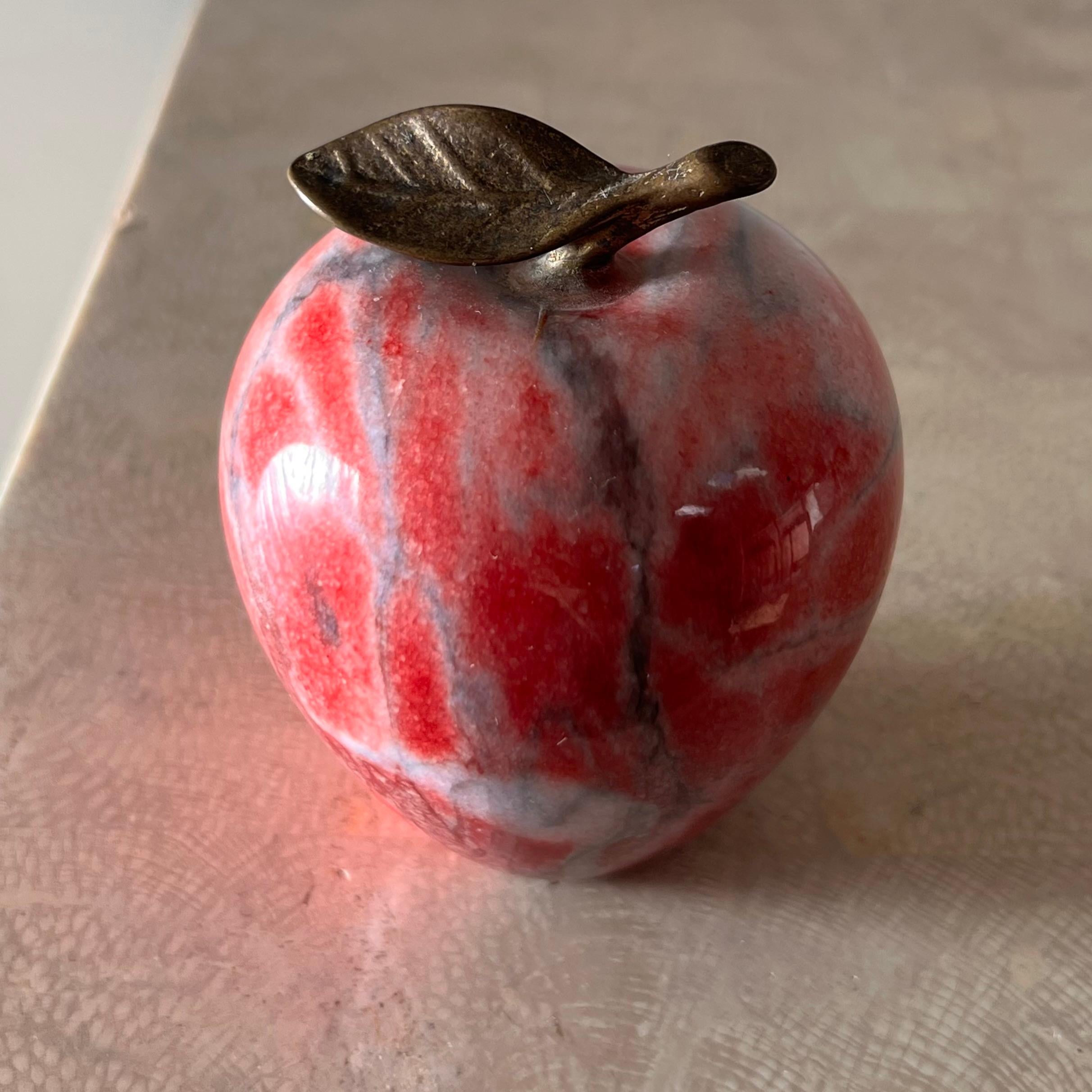 Vintage Italian Marble Apple Paperweight with Bronze Stem, 1960s In Good Condition In View Park, CA