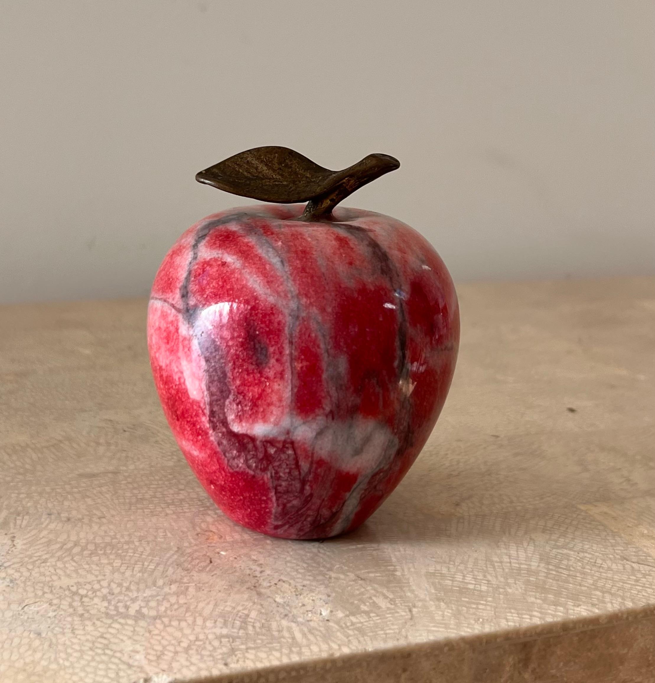 20th Century Vintage Italian Marble Apple Paperweight with Bronze Stem, 1960s