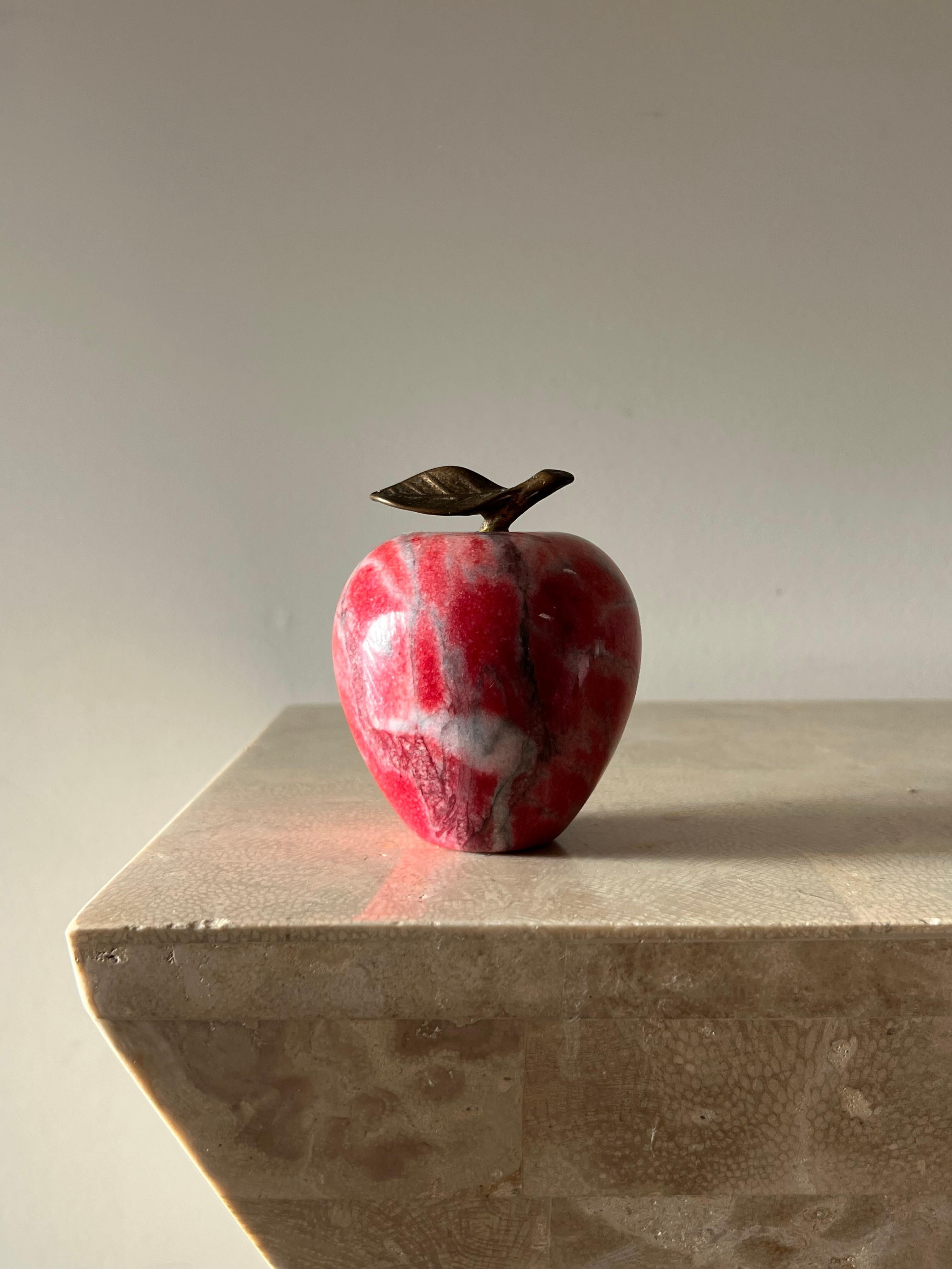 Vintage Italian Marble Apple Paperweight with Bronze Stem, 1960s 1